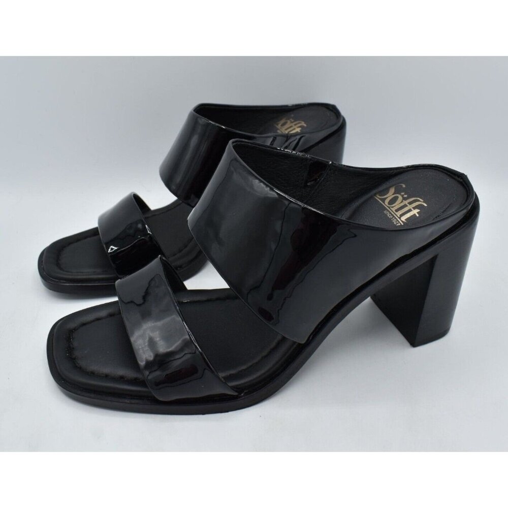 Sofft Womens Size 11 Sheila Black Patent Leather Heeled Open Toe Sandals Shoes